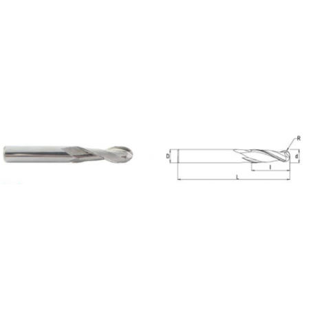 Fresa per All. Sferica 55 HRC 2T Cobalto